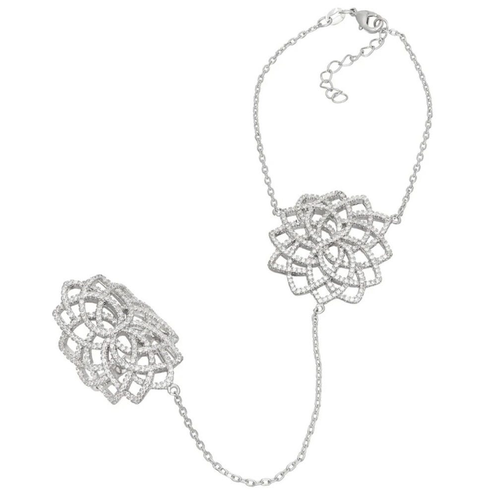 New Pave Rhinestone Flower Bracelet Ring wristlet